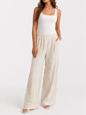 White Crinkle Wide Leg Pants